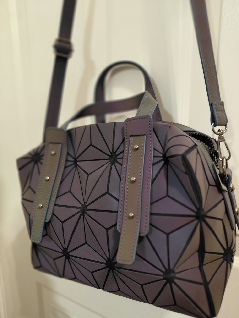 Purple Geometric Dome Satchel Handbag